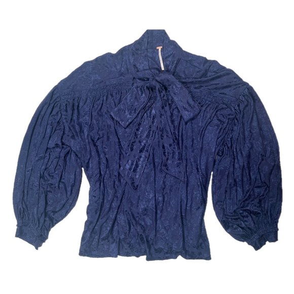 Free People Tops - Free People Oversized Brocade Puff Sleeve Blouse Size Medium